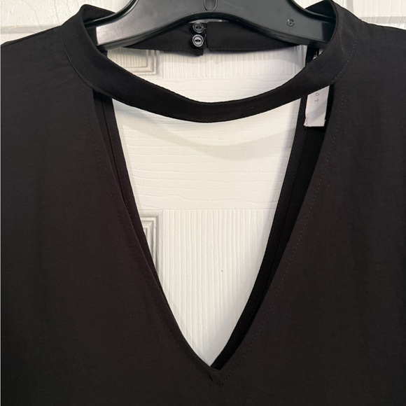 Lush Black V-neck Blouse XL Bell Tie Sleeves Flowy Choker Date Night Out Dressy - Picture 4 of 9